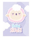 Baby shower, cute head sheep animal cartoon, theme invitation card