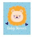 Baby shower, cute lion animal hearts cartoon, theme invitation card dotted background