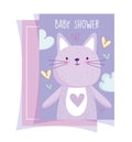 Baby shower, cute little cat animal hearts love invitation card cartoon