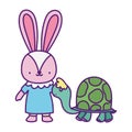 Baby shower cute little female rabbit and turtle cartoon