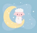 Baby shower cute little sheep sitting in moon card