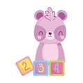 Baby shower, cute raccoon with cubes toys cartoon, announce newborn welcome card