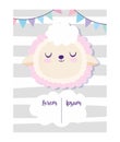 Baby shower, cute sheep pennants decoration animal cartoon, theme invitation card