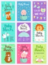 Baby shower design vector card cute woodland animals born arrival vector graphic. Party template vintage cute birth baby