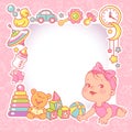 Baby shower design template. Baby girl with toy frame.