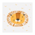 Baby shower doodle lion cute poster for kids. Card, postcard, print, picture with african animal