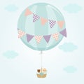 Baby shower flying in the sky with balloon and teddy bear on blue background cartoon vector illustration Royalty Free Stock Photo