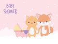 Baby shower fox tiger and cartoon decoration Royalty Free Stock Photo