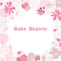 Baby shower frame design greeting card. Abstract pink flower baby girl illustration Royalty Free Stock Photo