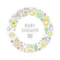 Baby shower girl & boy cute outline vector circle illustration