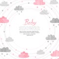 Baby Shower girl invitation card design with watercolor clouds. Royalty Free Stock Photo