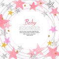 Baby Shower girl invitation card design with watercolor pink stars. Royalty Free Stock Photo