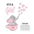 Baby shower girl poster with cute elephant.