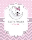 Baby shower girl. pretty bunny girl on the moon