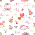 Baby Shower girl seamless pattern. Royalty Free Stock Photo