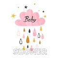 Baby shower girl vector illustration with rainy cloud