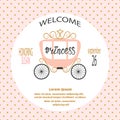 Baby shower girl. Card design with princess carriage. Royalty Free Stock Photo