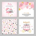 Baby Shower girl vector set in pink and golden colors.