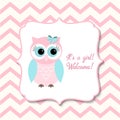 Baby shower for girls with pink owl, illustration Royalty Free Stock Photo