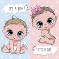 Baby Shower greeting card with babies boy and girl Royalty Free Stock Photo