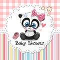 Baby Shower Greeting Card with Cartoon Panda girl Royalty Free Stock Photo