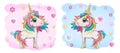 Baby Shower Greeting Card with cute Cartoon Unicorn girl and boy Royalty Free Stock Photo