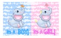 Baby Shower greeting card with Cute Elephant boy and girl Royalty Free Stock Photo