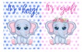 Baby Shower greeting card with Cute Elephant boy and girl Royalty Free Stock Photo