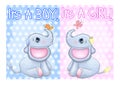 Baby Shower greeting card with Cute Elephant boy and girl Royalty Free Stock Photo