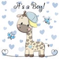 Baby Shower Greeting Card with cute Giraffe boy Royalty Free Stock Photo