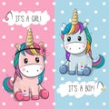 Baby Shower greeting card with Cute Unicorns Royalty Free Stock Photo