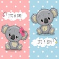 Baby Shower greeting card with Koalas boy and girl Royalty Free Stock Photo