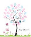 Baby shower greeting card with owl family Royalty Free Stock Photo