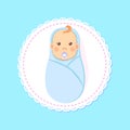 Baby Shower Greeting Card Swaddled Boy with Nipple