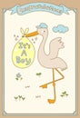 It`s A Girl Stork Special Delivery. Baby Shower Announcement Card. Vector Illustration.