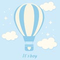 Baby shower, it is boy, hot air balloon with clouds for kids design in pastel colors Royalty Free Stock Photo