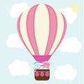 Baby shower illustration with cute baby bears in hot air balloon on blue sky suitable for baby shower invitation, greeting card an Royalty Free Stock Photo