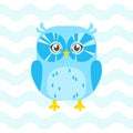 Baby shower illustration with cute blue baby owl on blue background suitable for baby shower invitation card, postcard, and nurse Royalty Free Stock Photo