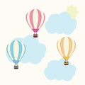 Baby shower illustration with cute hot air balloons, cloud, and sun suitable for kid baby shower sticker set and clip art Royalty Free Stock Photo