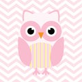 Baby shower illustration with cute pink baby owl on pink chevron background Royalty Free Stock Photo