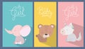 Baby shower invitation with animals cartoons vector design Royalty Free Stock Photo