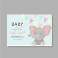 Baby Shower Invitation Card Design with Sitting Elephant. Baby Shower Template Card Royalty Free Stock Photo