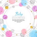 Baby Shower invitation card design with watercolor colorful circles. Royalty Free Stock Photo