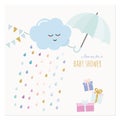 Baby shower invitation card. Watercolor cartoons with glitter elements.
