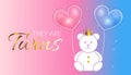 Baby Shower Invitation Design. Blue Pink They are Twins Vector Illustration with Bear and Heart Balloons for Girl and Boy Royalty Free Stock Photo