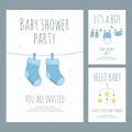 Baby shower invitation for future mother of little boy in flat style.