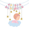 Baby shower invitation and baby girl vector design Royalty Free Stock Photo