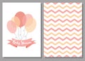Baby shower invitation set for girls Pink balloons ribbon text 2 girly cards Vector