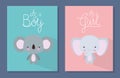 Baby shower invitation with koala and elephant cartoon vector design Royalty Free Stock Photo