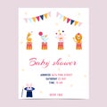 Baby shower invitation in pink circus style. Vector Royalty Free Stock Photo